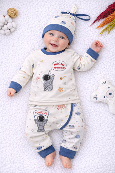 Tomuycuk طقم بيبي بوي إكرو مكون من 3 قطع - طقم أطفال رائد فضاء مع عرق وقبعة -...