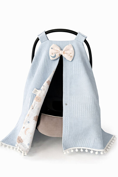 Jaju Baby غطاء عربة الأطفال بتصميم وافل بايك وموسلين باللون الأزرق