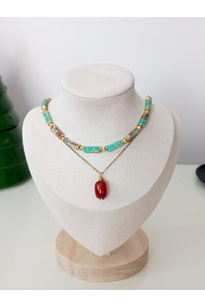 LemaStone Doğal tAŞ KOLYE :Su yeşili varisit ve akik kolye ucu