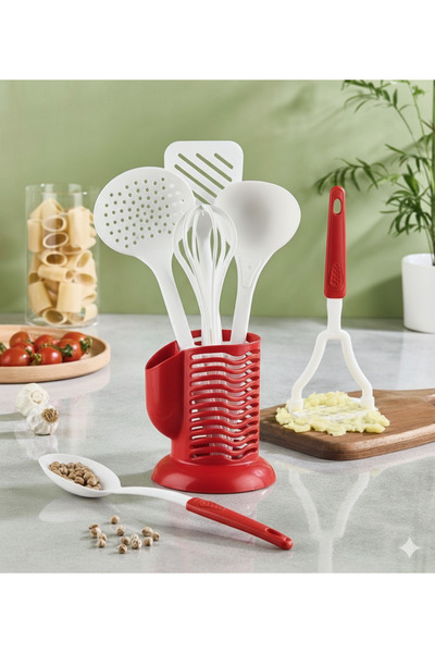 lufy مجموعة التقديم - مجموعة من 6 مغرفة وملعقة ومكبس ومضرب مقاوم للحرارة