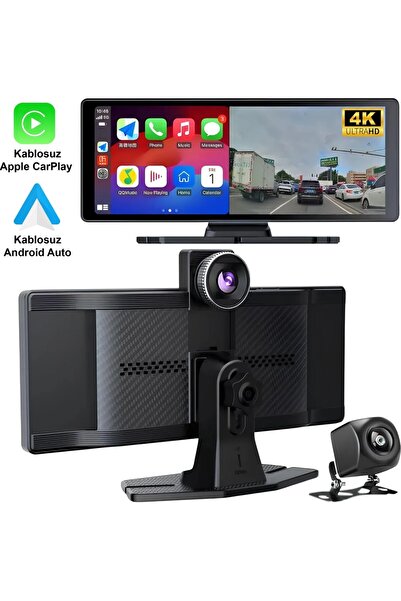 Embatech 10.26 inç Kablosuz Carplay Ve Android Auto 4K Ön/Arka Çift Kameralı ...