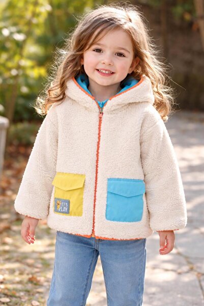 Haribo Kız Çocuk polar kapşonlu ceket çift taraflı RENKLİ