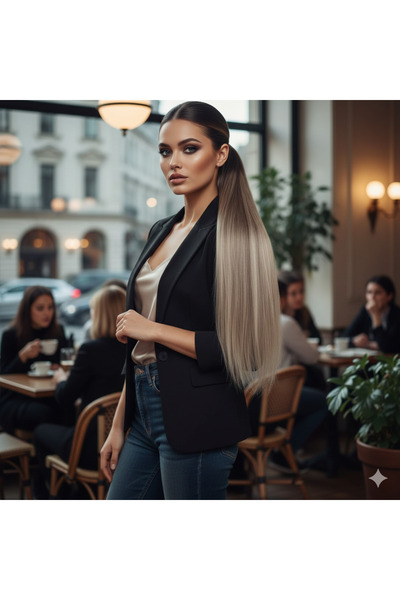 Mina Peruk Küllü Kumral / Beyaz Platin Ombre Düz At Kuyruğu – Lastikli Tokalı...