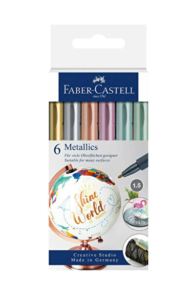Faber Castell Metalik Markör Kalem 6'lı Set,Çok Yüzeyli Kullanım, Su Bazlı