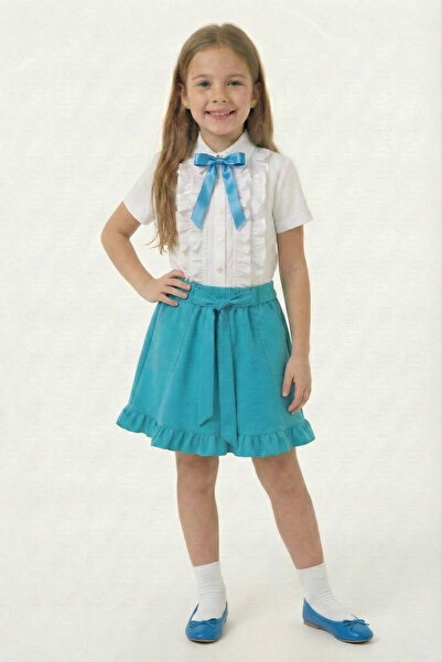 FATELLA Дівчача турецька блузка з бірюзовою бантиком і рюшами, спідниця з киш...
