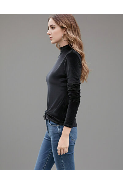 WAYS Siyah Kadife Balıkçı Yakalı Body Slim Fit Trend & Şık Tasarım