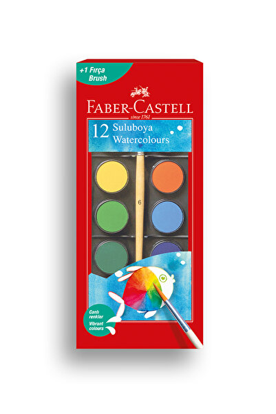 Faber Castell Suluboya 12 Renk, Büyük Boy, Parlak ve Örtücü Renkler, Kağıt Yü...