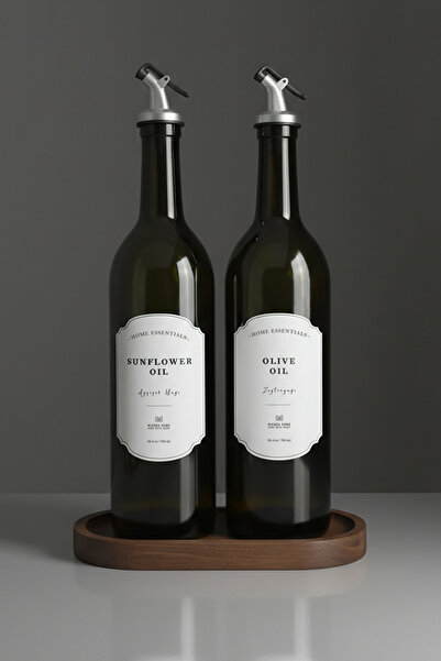 Mienda Home 2'li Ahşap Stantlı Cam Yağdanlık 750 ml Damlatmaz Başlıklı Suya D...