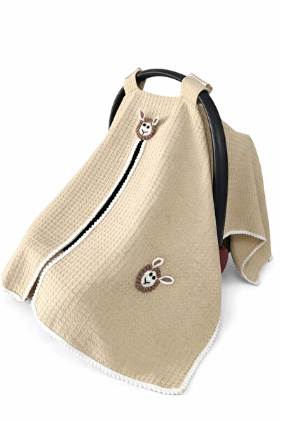 Jaju Baby غطاء عربة الأطفال بتصميم خروف عضوي من قماش الوافل باللون البيج