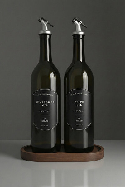 Mienda Home 2'li Ahşap Stantlı Cam Yağdanlık 750 ml Damlatmaz Başlıklı Suya D...