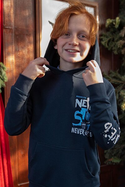 Breeze Hanorac pentru băieți tricou cu buzunar cangur cu glugă 9-16 ani, bleu...