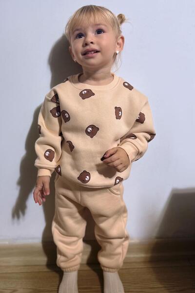 VALORYA طقم رياضي للفتيات بنمط دببة لطيفة، للأعمار من 2 إلى 5 سنوات، كريمي اللون