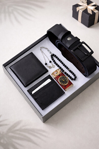 wesscollection Erkek Hediye Seti Saatli Çakmak Deri Cüzdan Kartlık Kemer ve T...