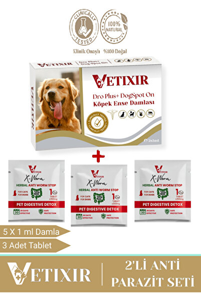 VETIXIR Köpek Bitkisel İç Dış Anti Parazit Uzaklaştırıcı Damla ve Tablet ( 5 ...