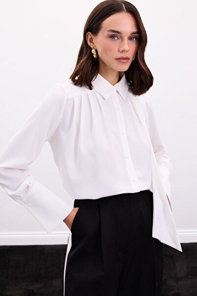Sateen Scarf Shirt - Ecru