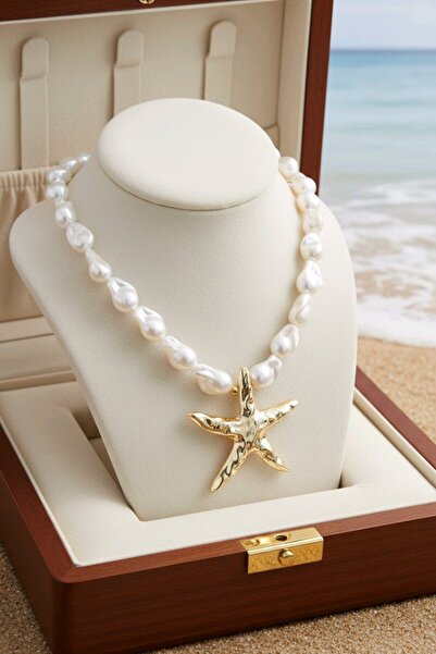 mos&more Beyaz İncili Deniz Yıldızı Elegant Kolye