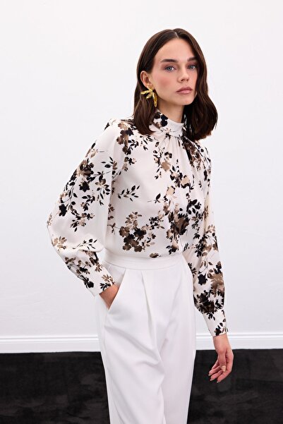 Sateen Блуза з високим коміром - хакі