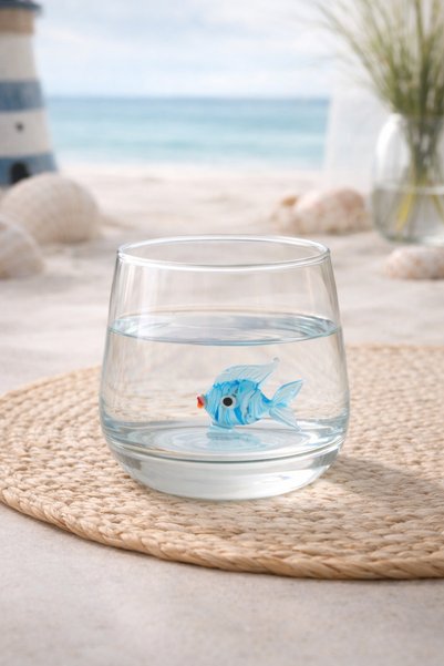 ADAMODART Set of 2 Water Glasses with Fish Glass Figures