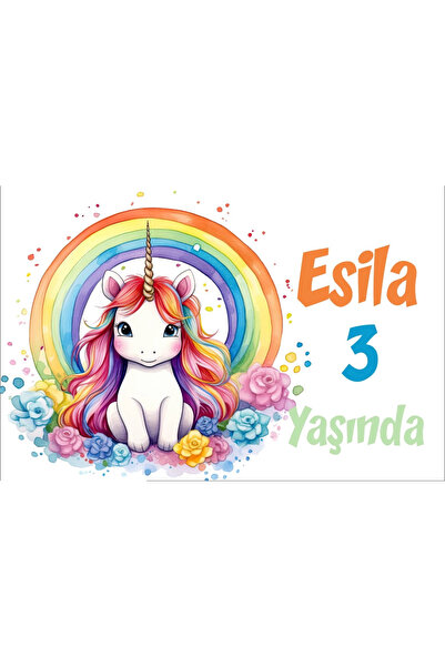 Reysa Tasarım لافتة عيد ميلاد بطابع وحيد القرن وقوس قزح -1 50x70 سم
