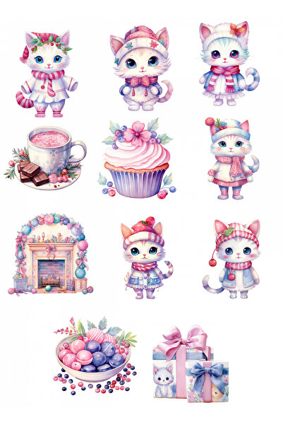 Reysa Tasarım مجموعة ملصقات قطة لطيفة مكونة من 11 قطعة هاتف، جهاز لوحي، كمبيو...