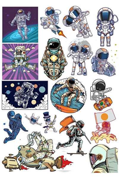 Reysa Tasarım مجموعة ملصقات رائد الفضاء الرجعية 3 18 قطعة هاتف، جهاز لوحي، كم...