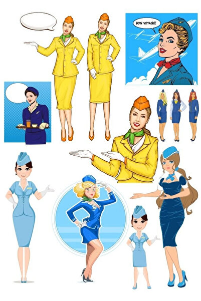 Reysa Tasarım Hostes Sticker Set-1 12 Parça Telefon, Tablet, Defter, Laptop S...