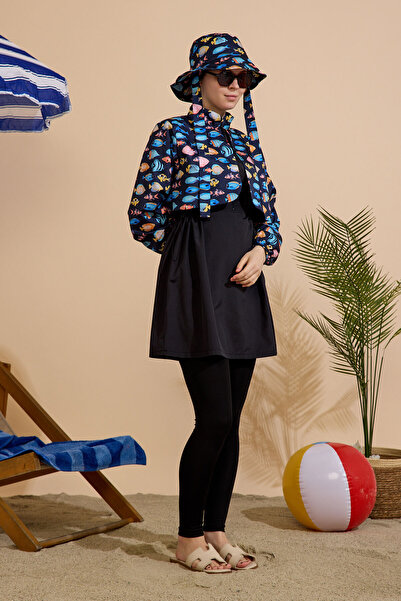 GAVLİA Women's Hijab Swimsuit 5-Piece Set - Half-Covering Zippered..