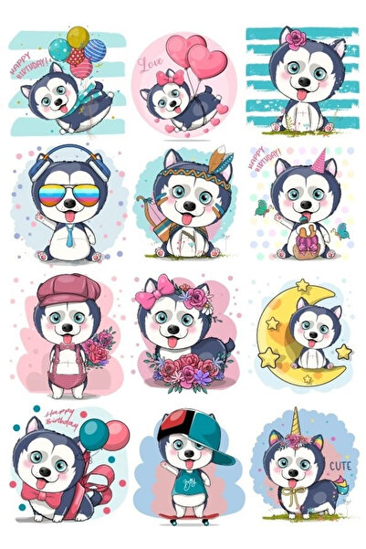 Reysa Tasarım مجموعة ملصقات على شكل كلب لطيف مكونة من 12 قطعة للهاتف والكمبيو...