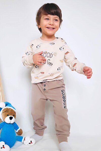 Breeze Baby Boy Tracksuit Set Cute Puppies Patterned 9 Months-3 Years, Beige