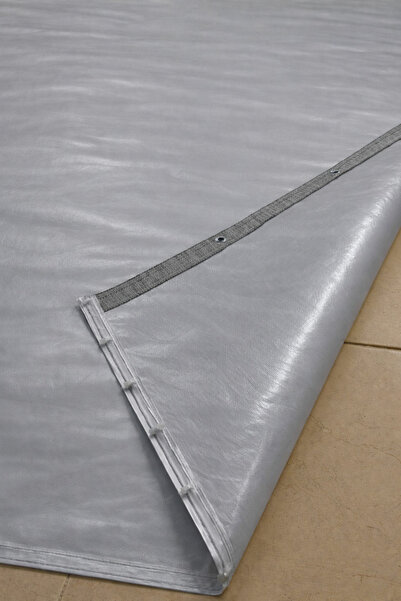 Branda Noktası Gri Kornişli Balkon Branda Perdesi 230 gr/m² Dokuma Naylon Su ...