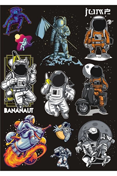 Reysa Tasarım مجموعة ملصقات تحت عنوان رائد الفضاء - 2 10 قطع للهاتف والكمبيوت...