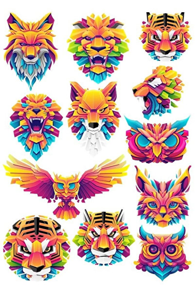 Reysa Tasarım مجموعة ملصقات بتصميم حيوانات مكونة من 12 قطعة للهاتف والكمبيوتر...