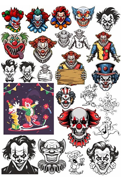 Reysa Tasarım مجموعة ملصقات وجوه المهرج المخيفة - 1