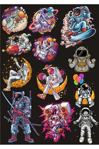 Reysa Tasarım مجموعة ملصقات رائد الفضاء مكونة من 7 ملصقات مكونة من 12 قطعة لل...