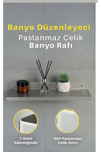 Espoo Design Yapışkanlı ve Vidalı Paslanmaz Çelik Banyo Rafı, Düzenleyici Duş...