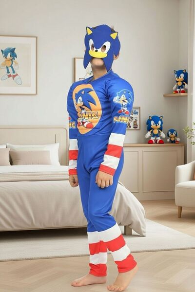 Liyavera Çocuk Kaslı Süper Kahraman Sonic Kostümü Çocuk Kaslı Sonic Kıyafeti