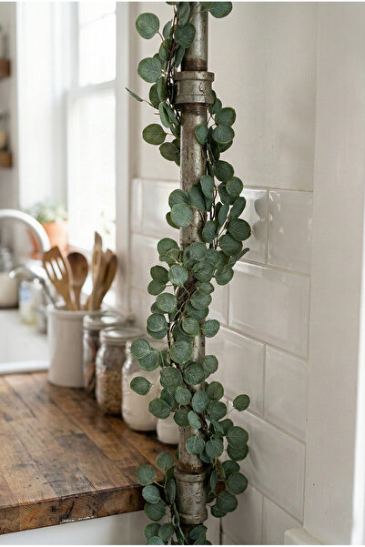 PINALE ART Doğalgaz Borusu Süsü Şerit Gerçek Dokulu Yeşil Okaliptus Yapay Bit...