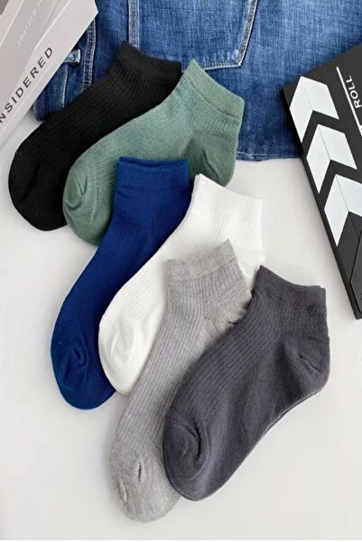 Ozzy Socks 6 Çift Pamuklu Çizgili Derbili Patik Çorap Çok Renkli Konfor Seti