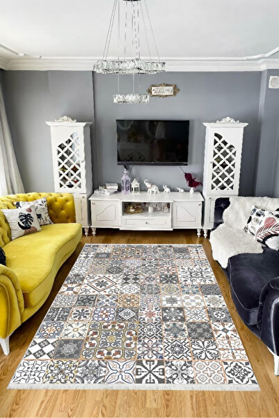 CENTER AVM Renkli Halı Salon Halısı Makinede Yıkanabilir Halı Kaymaz Taban Halı