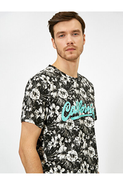 Koton Men's Black Patterned T-Shirt 0YAM14781OK