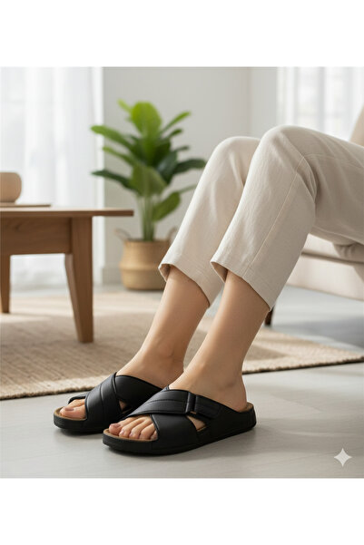 GEZER μαύρες παντόφλες naturela