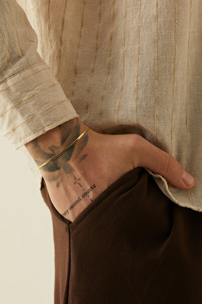 Fjellor Aule Erkek Ince Italyan Hasır Gold Renk Paslanmaz Çelik Bileklik