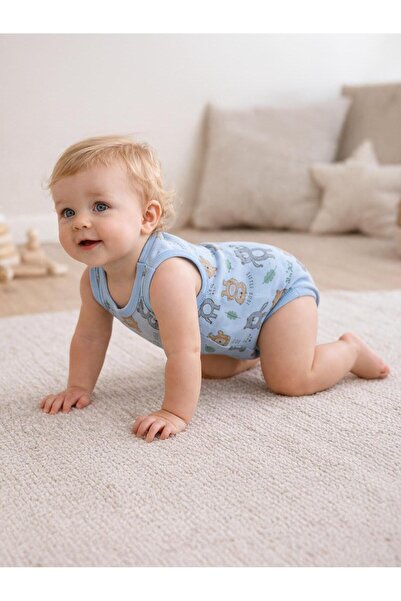 Civil Baby Teddy Bear Printed 0-3 Years Old Snap-On Bodysuit - Blue 9-12 Months