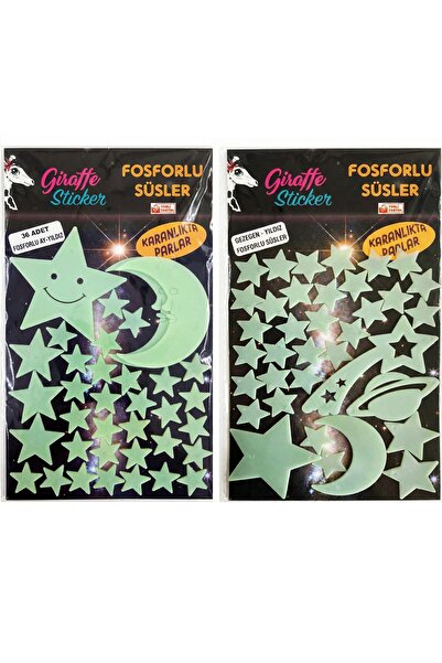 Giraffe Sticker Karanlıkta Parlayan Gezegen Yıldız Ve Ay Modeli Sticker 72 Adet