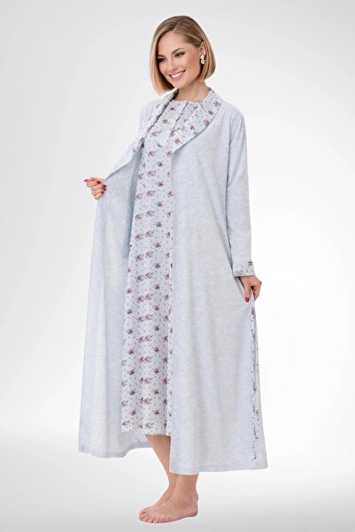By Mecit Pijama Women's Plus Size Floral Print Long Sleeve Dressing Gown Nigh...