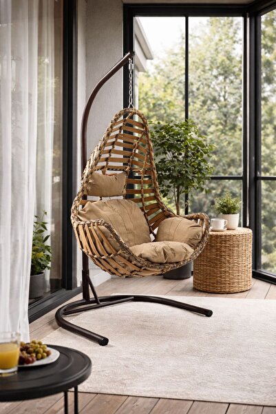 BENNETT LUXURY Milas Tek Kişilik Rattan Bahçe, Balkon ve Ev Salıncağı – Açık ...