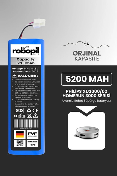 ROBOPİL Philips Xu3000/02 Homerun 3000 Serisi Akıllı Robot Süpürge Batarya (O...