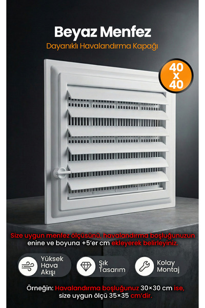 ÖZFIRAT PVC YAPI Menfez 40x40 CM - Banyo, Tuvalet - WC Havalandırma Menfezi -...