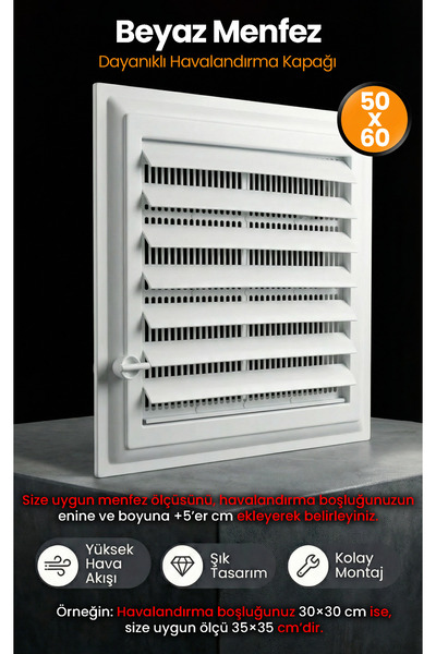 ÖZFIRAT PVC YAPI Menfez 50x60 CM - Banyo, Tuvalet - WC Havalandırma Menfezi -...