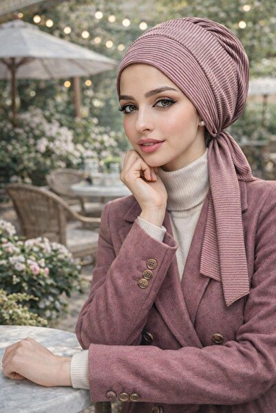 Aişe tesettür Bakır Çizgi Işıltılı Hazır Atkılı Bone